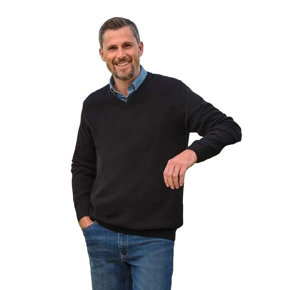 WoolOvers Mens Lambswool V Neck Sweater / Black